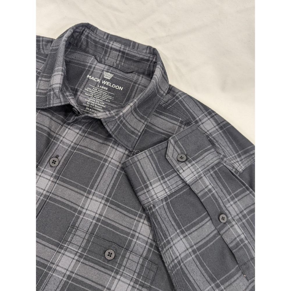 Mack Weldon Plaid Coolmax Merino Wool Blend Flannel Shirt Large Gray Black EUC